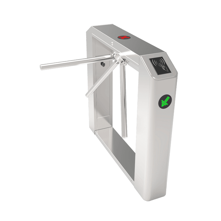 ZKTeco TS2100 Series Semi-automatic Tripod Turnstiles; ZKTeco TS2100 Bangladesh Reliability • Alloy steel tripod hub prevents mechanical wear • Casework and tripod arms manufactured in stainless steel • Electromagnets for lock are used only when being activated. They are in standby mode when the device is idle. • ZK patented compact mechanism ensures the long life of the lubricating oil inside. • High quality electrical components Safety and User-Orientated Design • Drop arm designed for emergency purpose • No exposed screws, safer for the user. • Smooth operation designed for mas transit application • The pictogram on the device indicating access permission and direction of movement • Special designed case shape, user-friendly for passenger to punch card or finger. • Anti-tailgate Easy Integration • Flexible reader installation plate. Customers can easily integrate with third party redaer • Standard electrical interface for third party device. • Using compact mechanism, the turnstile has more space inside for integration • ZKTeco provides integration service in factory, with board and peripherals installed, ensuring compliance of the system. When the turnstile is delivered, just plug it in and do the setting. Save the cost of installation. • The design of being vacuum at the bottom part of the device, enables easy installation for other hardwares. ZKTeco TS2100 Bangladesh