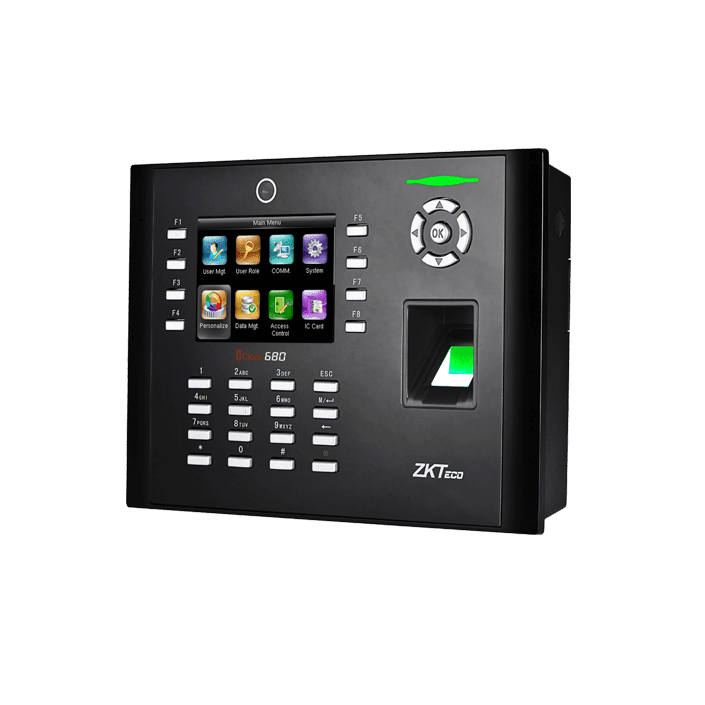 ZKTECO iClock-680 Fingerprint Time & Attendance and Access Control; ZKTECO iClock-680 Bangladesh • User validity settings. • Data backup and retreival. • Advanced User ID consisted of letters and numbers. • Chip encryption for firmware protection. • More flexible menu configuration: double line text display. • External printer for attendance records output (Optional). • Optional integrated Wi-Fi\GPRS. • Relay contacts for alarm, bell, lock, exit, switch, etc. ZKTECO iClock680 Bangladesh, ZKTECO iClock680 price in Bangladesh