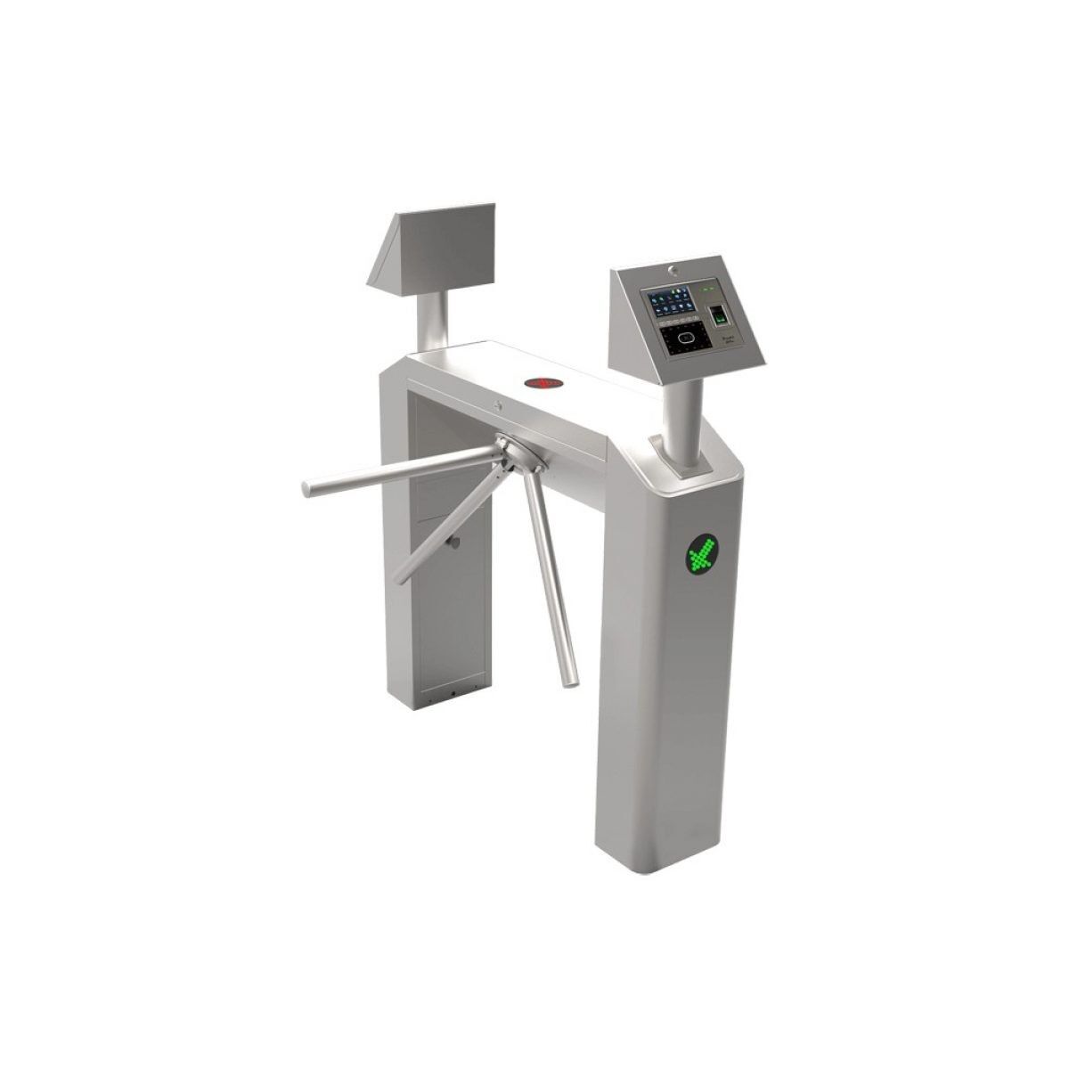 Zkteco TS2033 Biometric Fixed Arm Tripod Turnstile; Tripod turnstiles are compact and cost-effective entrance solutions designed for smooth and silent operation, less wear and tear and reduced power consumption, suitable for areas where there is a large flow of people. The TS2033 offers a slim, two-legged casework made of stainless steel, ideal for sites where large flows of people and space are issues. On receiving a signal from the access control system, or push button, it allows the passage of one person at a time. The status is shown on the led-way mode indicators on the top.Passage in both directions is electronically controlled. Default mode is to lock the mechanism until a valid authorization signal is received. If you want to set one side free, you can have it by adjusting the mechanism.In case of emergency, the horizontal arm will drop to allow free passage. Led way mode indicators included as standard. Zkteco TS2033 Biometric Fixed Arm Tripod Turnstile
