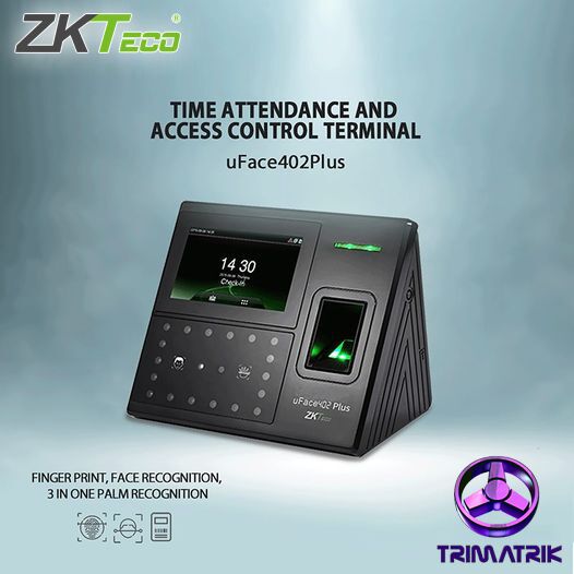 ZKTeco uFace402 Plus Advanced Palm & Face & Multi-Biometric Attendance; ZKTeco uFace402 Plus BD Display: 4.3-inch Touch Screen Face Capacity: 3,000 Palm Capacity: 3,000 Fingerprint Capacity: 4,000 Card Capacity: 10,000 Log Capacity: 100,000 Warranty: One Year ZKTeco uFace402 Plus BD | ZKTeco uFace402 Plus in Bangladesh